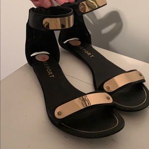 Black and gold sandals
